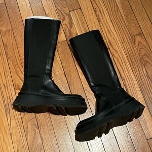 Zara knee high lug sole real leather boots
